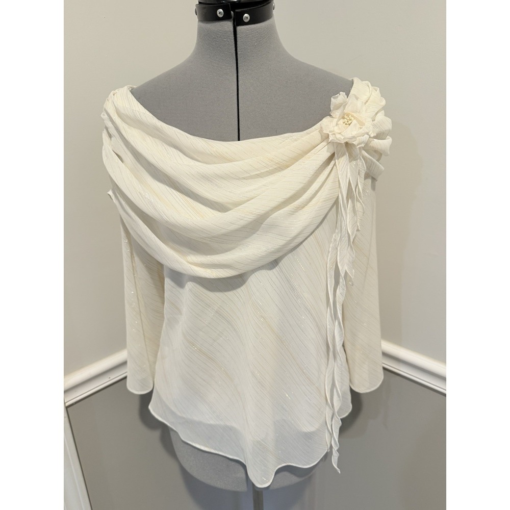 Metaphor asymmetric, off-the-shoulder draped sheer plissé or crinkle chiffon L